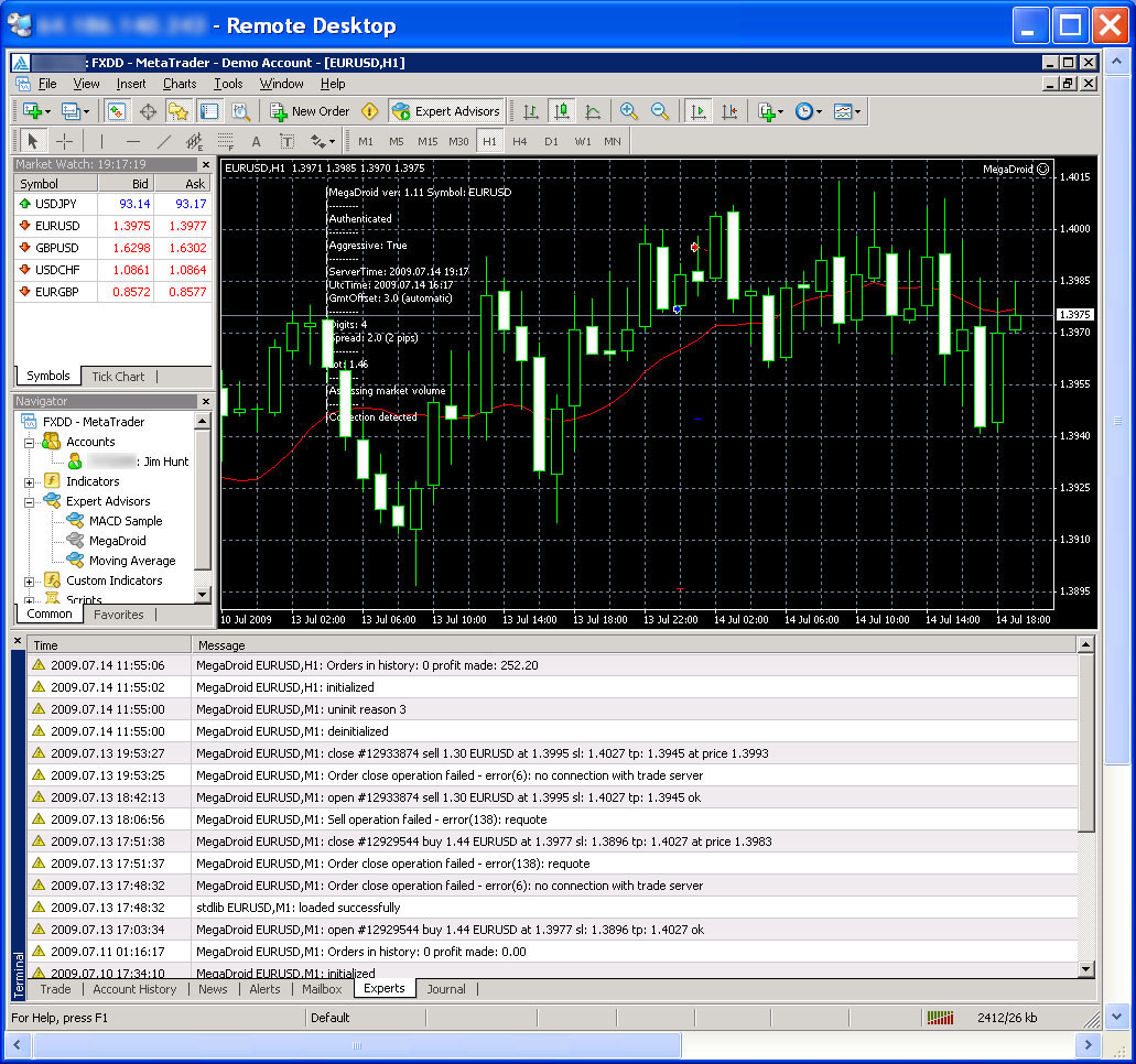 Forex MegaDroid demo trades - Different to an identical Droid!